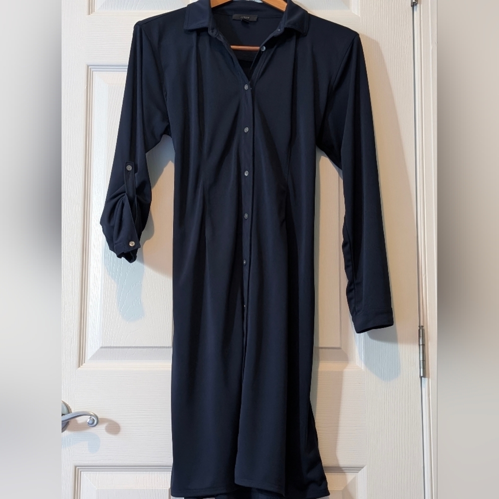 J. Crew Navy Long/Roll Tab Sleeve Button Up Shirt Dress Medium - Picture 2 of 6